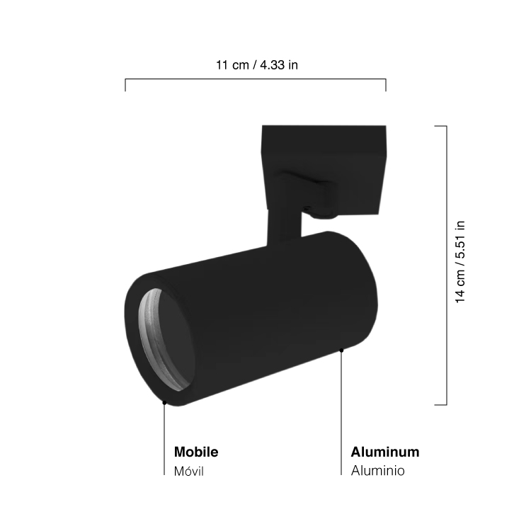 Aplique Móvil Negro para Aplicar 11x14cm para Lámparas GU10