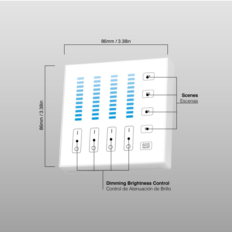 Panel de Control de Brillo 4 Zonas, Blanco 3V, 2.4GHz