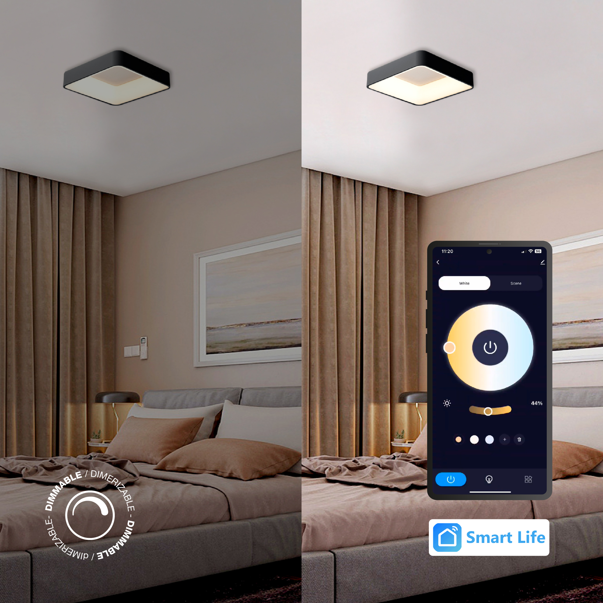 Panel LED Smart Cuadrado Negro 40x40x9cm 32W 140mA CCT, de Aplicar