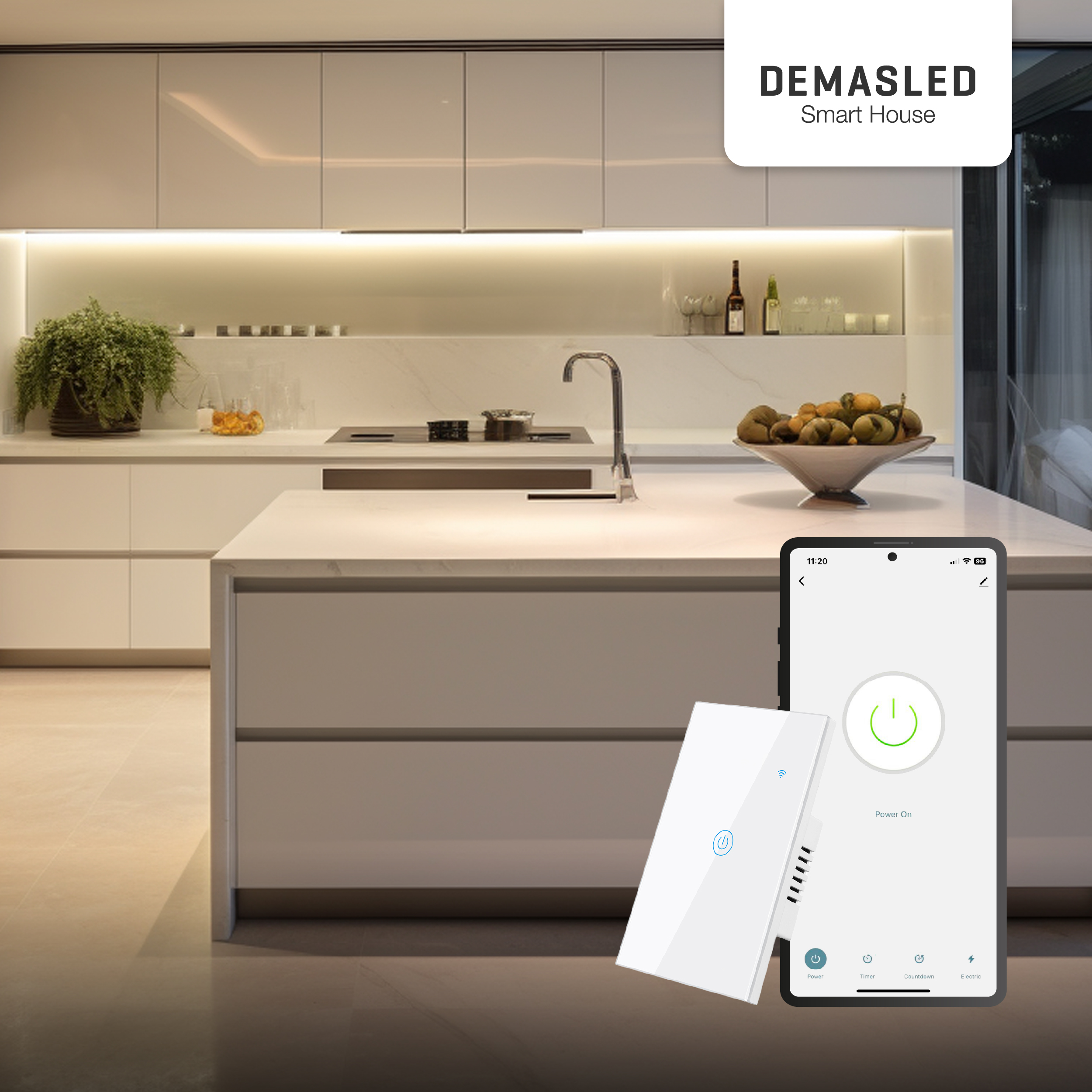 Tecla Smart de Pared Táctil 1 Canal 600W Blanco