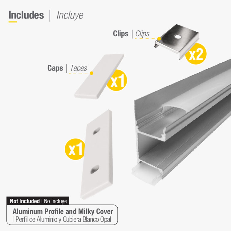 Kit de 2 tapas y 2 clips para perfil de aluminio, PER-33-2M