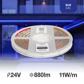 Tira LED COB 24V 11W/m Azul 176lm/m, 8mm, IP68, 5m