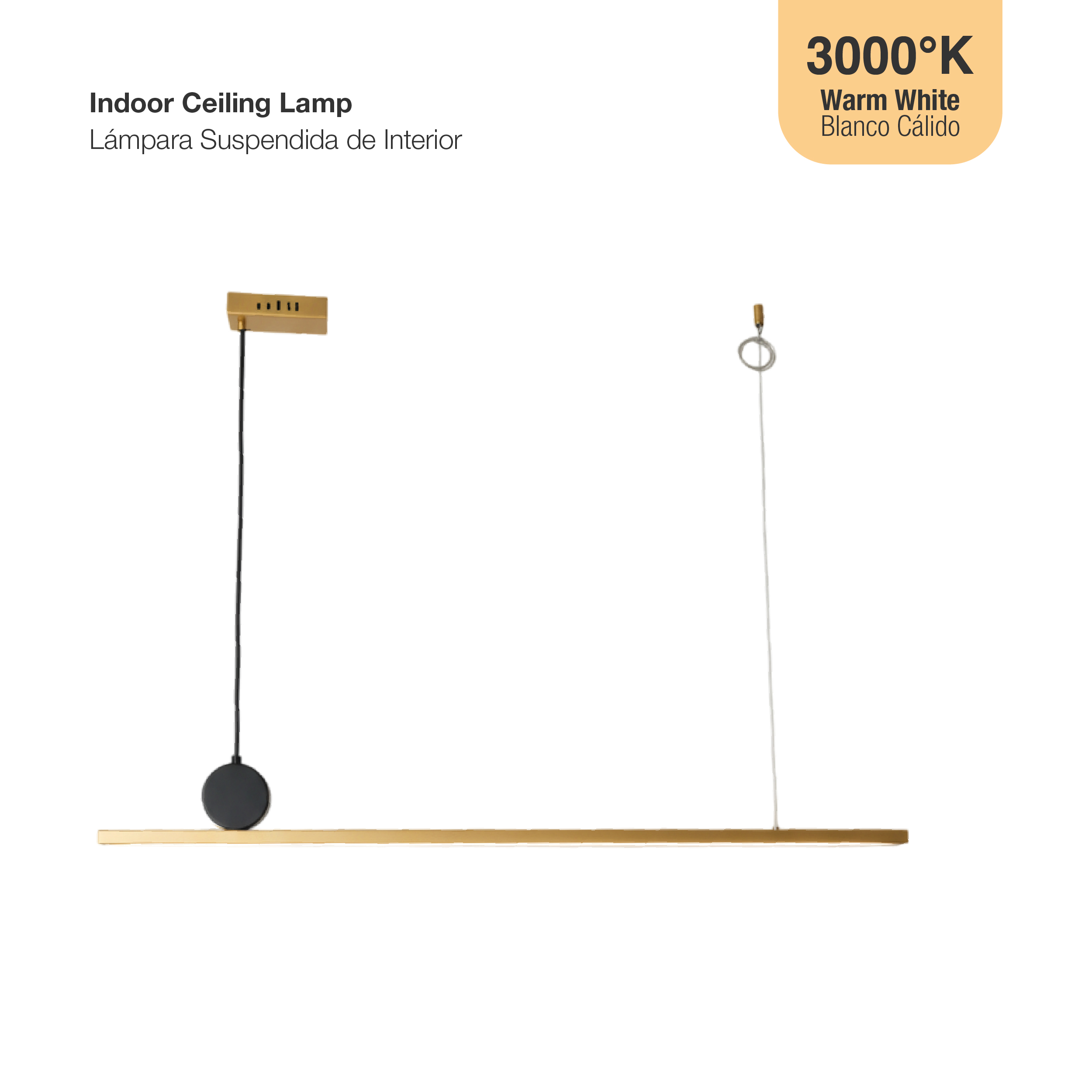 Lámpara LED Suspendida Cobre 1180x45mm 40W Blanco Cálido 3000K, 2448lm