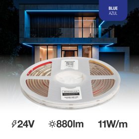 Tira LED COB 24V 11W/m Azul 176lm/m, 8mm, IP68, 5m