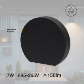 Aplique LED Exterior de Pared Semicircular 7W IP65 Negro 15cm 220V Blanco Calido