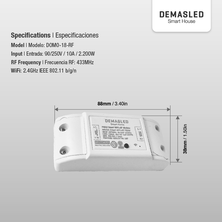 Smart Switch WiFi+RF Máx. 2200W 10A 220V 2.4GHz 433MHz