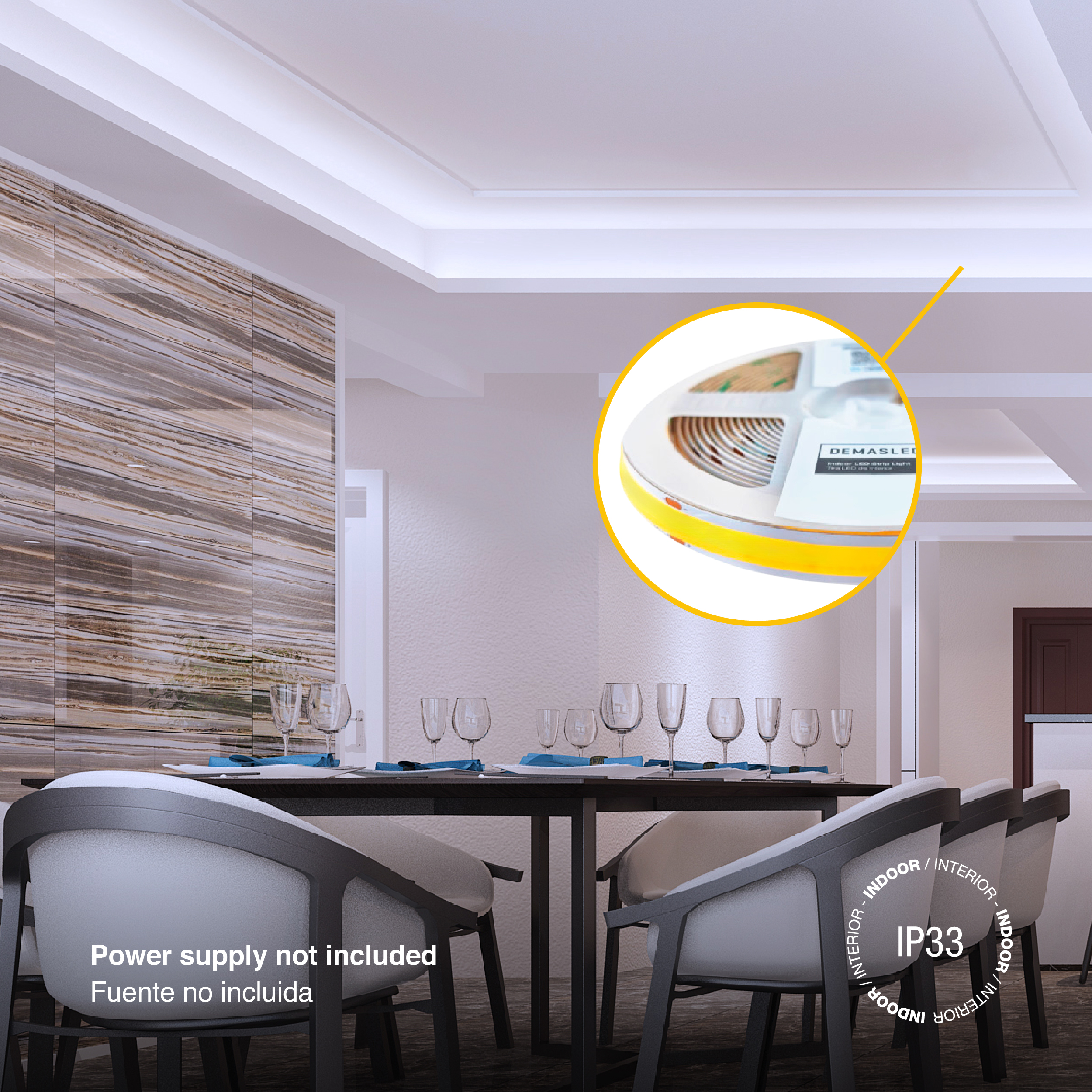 Tira LED COB 24V 25W/m Blanco Frío 2875lm/m 960 LEDs/m, 15mm PCB IP33 x5m 