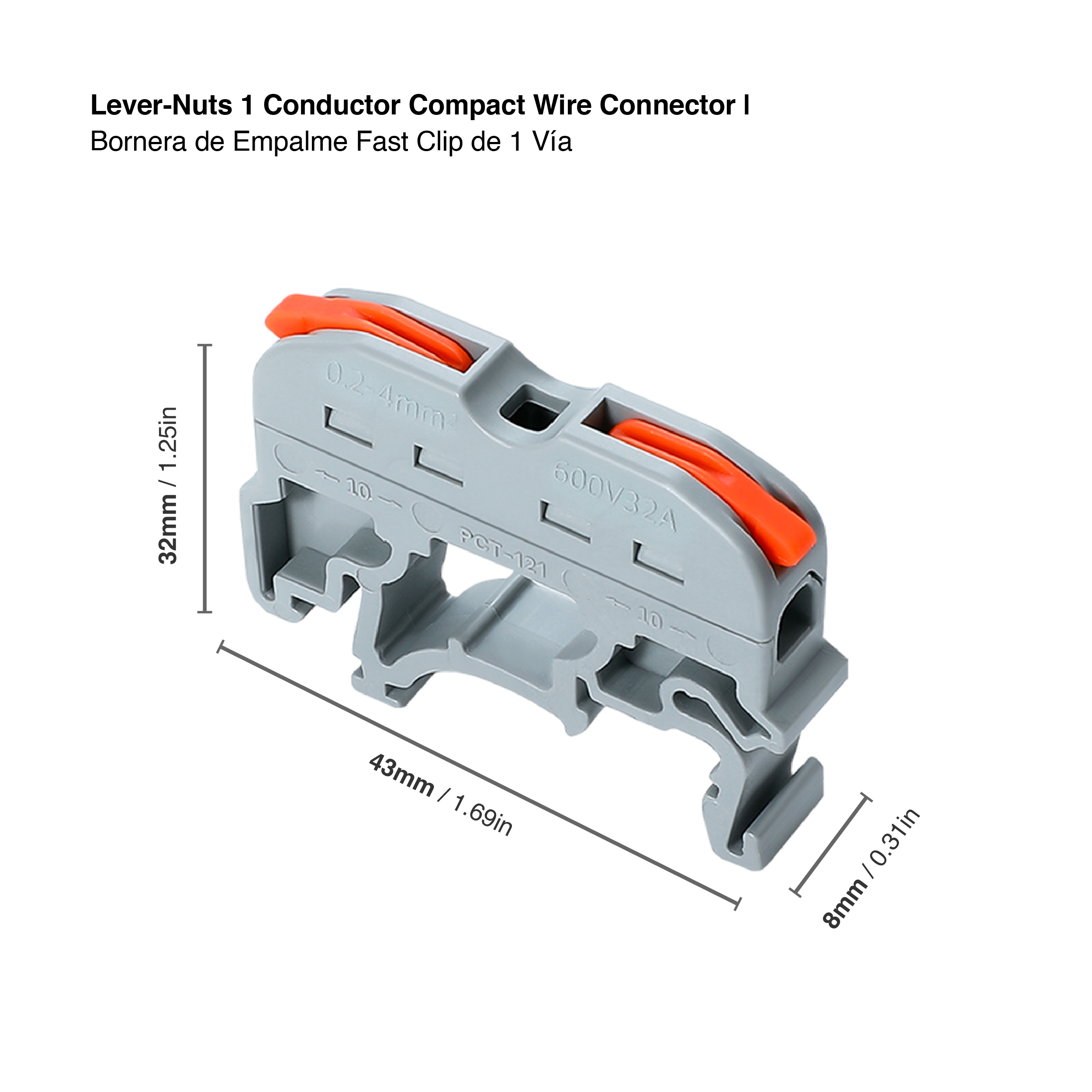 Bornera de Empalme Paso Riel DIN Fast Clip, 1 Vía