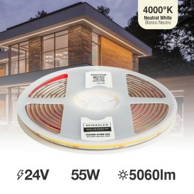 Tira LED COB 24V 11W/m Blanco Neutro 1012lm/m 480 LEDs/m 8mm IP65, 5m