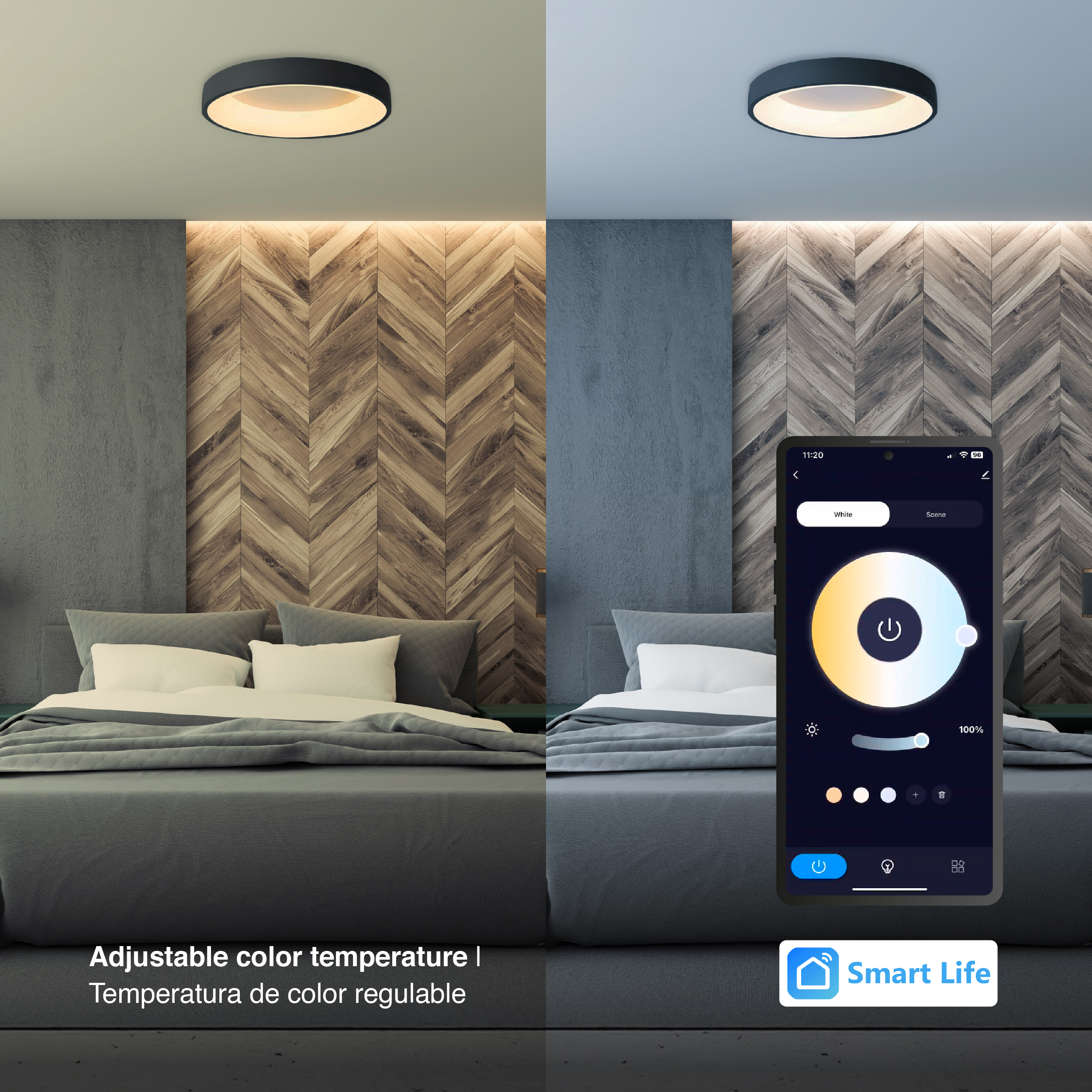 Panel LED Smart Redondo Negro Ø38,2x9cm 32W 140mA CCT, de Aplicar