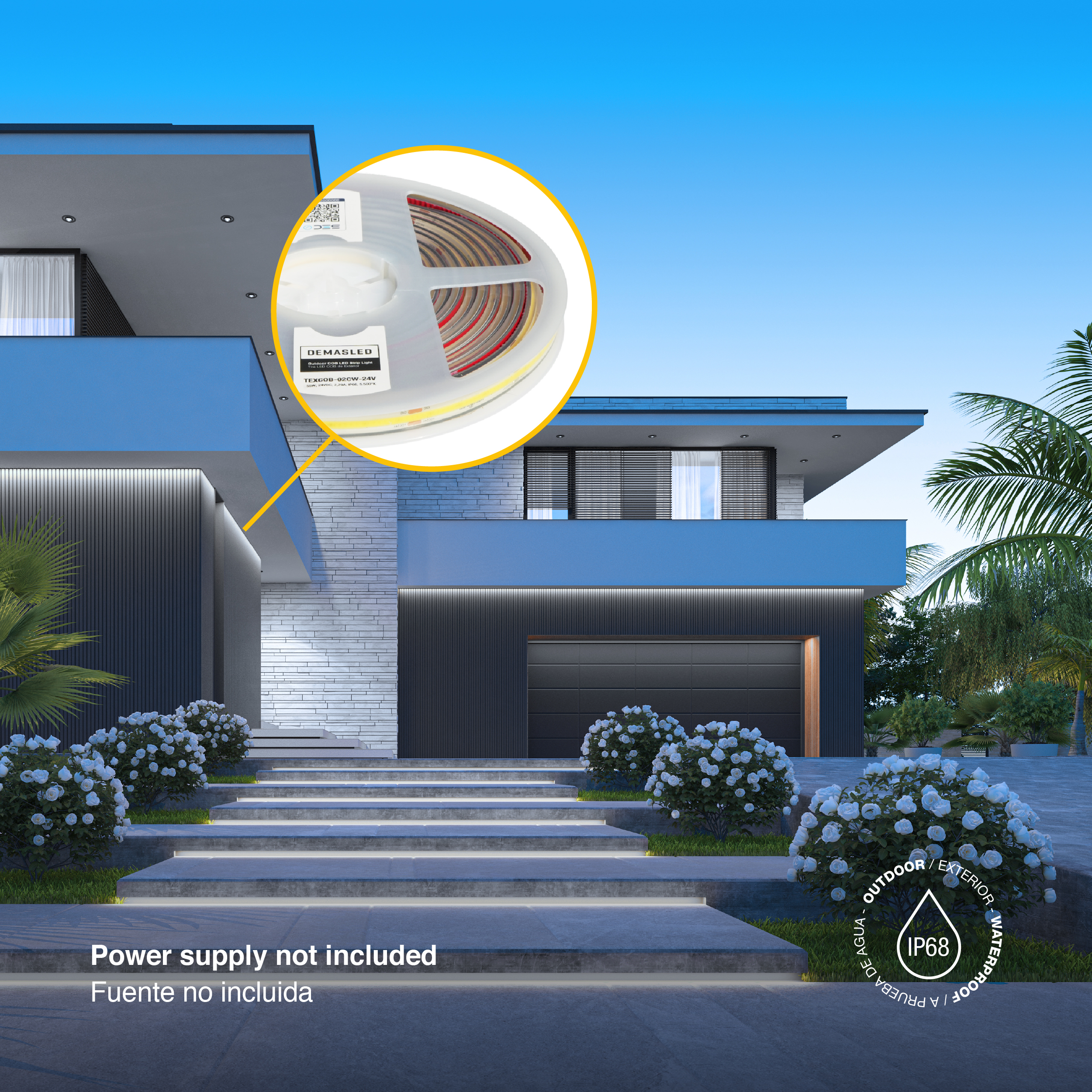 Tira LED COB 24V 11W/m Blanco Frío 1071lm/m 480LEDs/m 11mm IP68, 5m