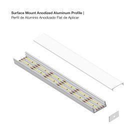Perfil de Aluminio Flat 23x10mm Anodizado, Cover Opal Blanco x2,5m