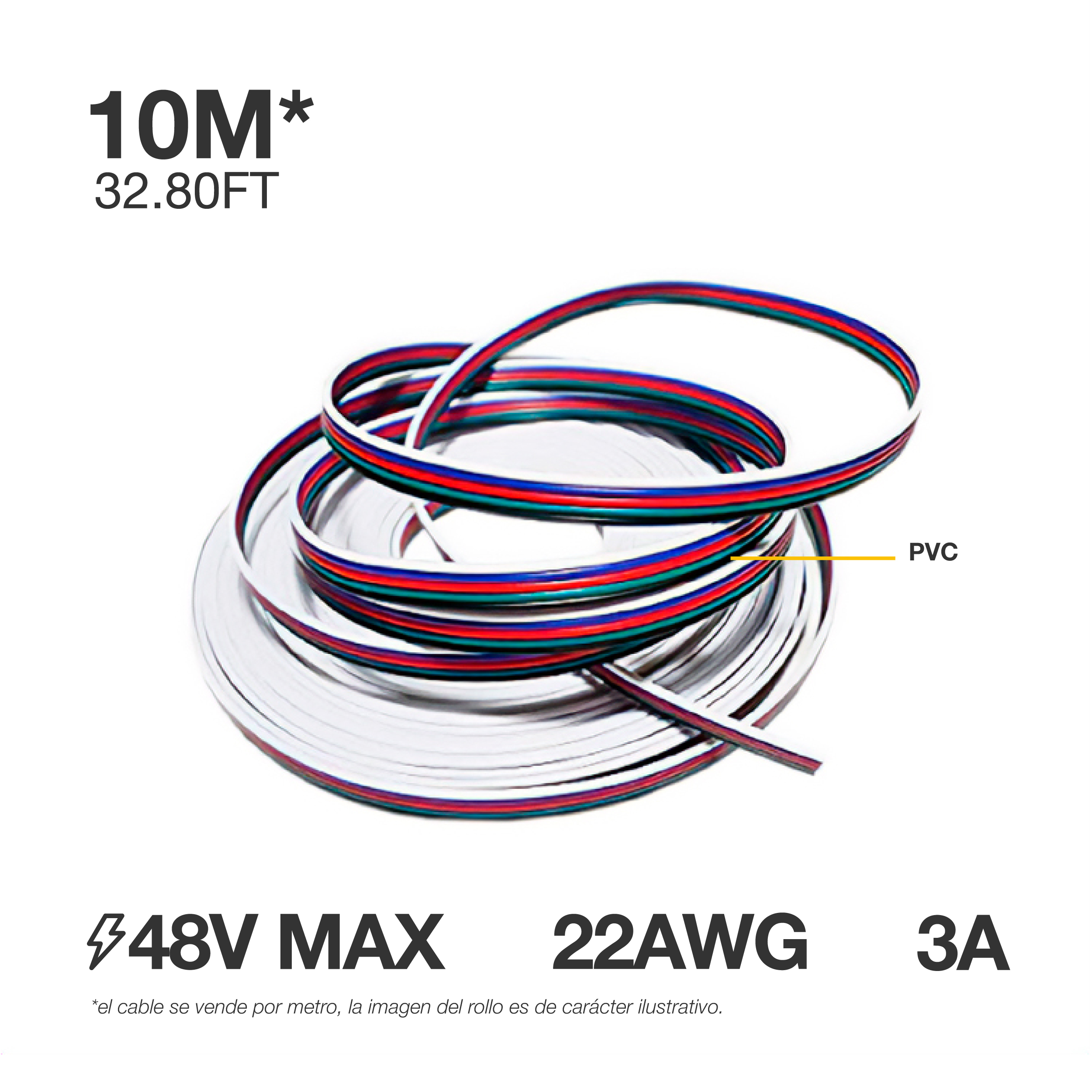 Cable 5 polos de 0.6mm RGBW - 5x0.6mm (22AWG) - 48V Máx. x10m