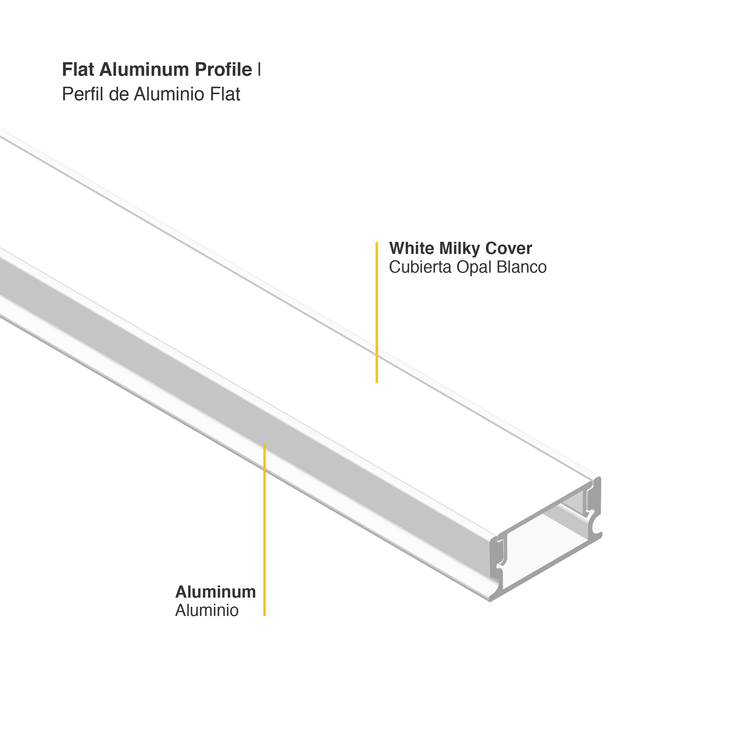 Perfil de Aluminio Flat 16,8x6,6mm Blanco, Cover Opal Blanco x2m