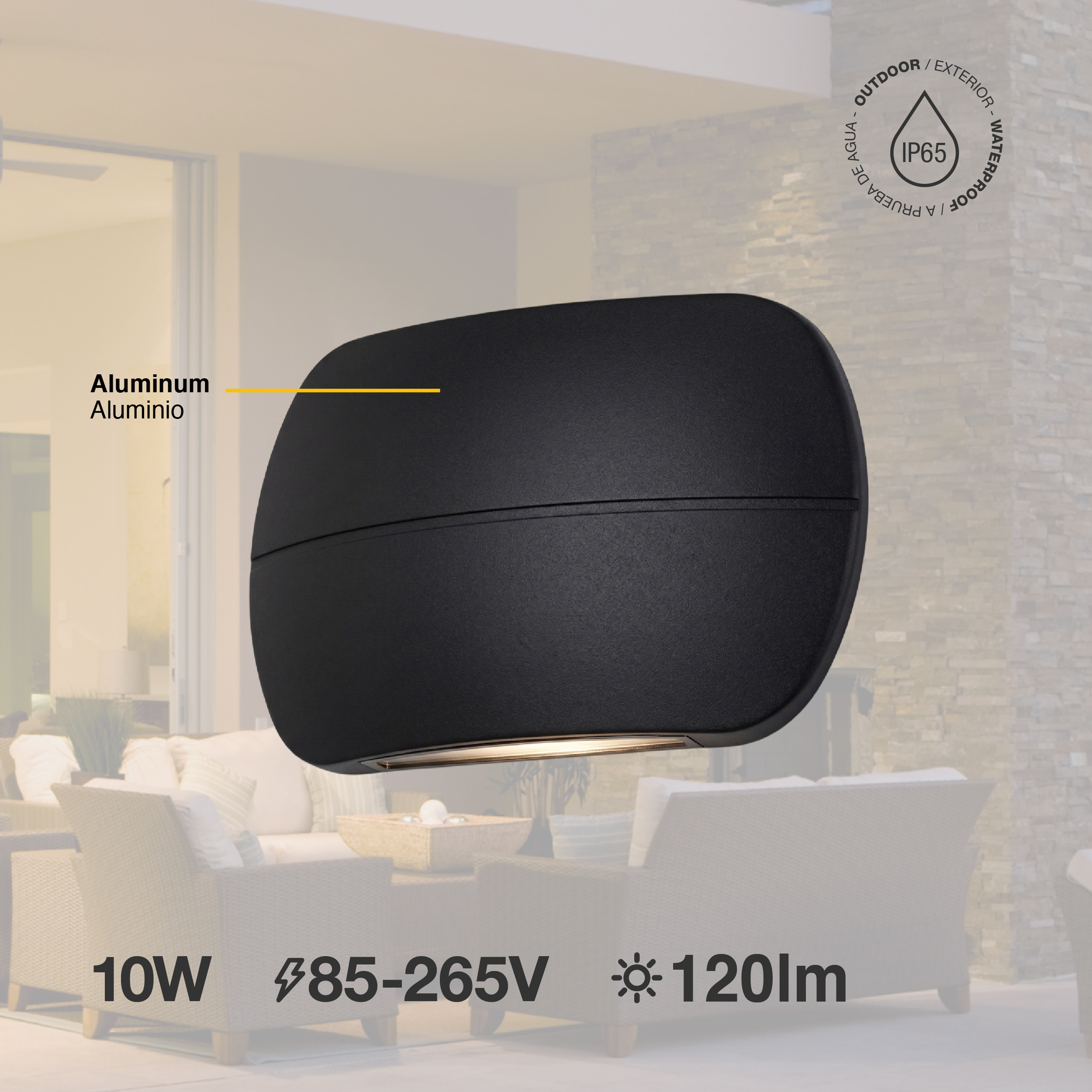 Aplique LED Exterior de Pared Bidireccional 10W IP65 Negro 18×11cm 220V Blanco Calido