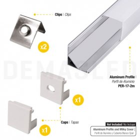 Kit de 2 tapas y 2 clips para perfil de aluminio, PER-17-2M