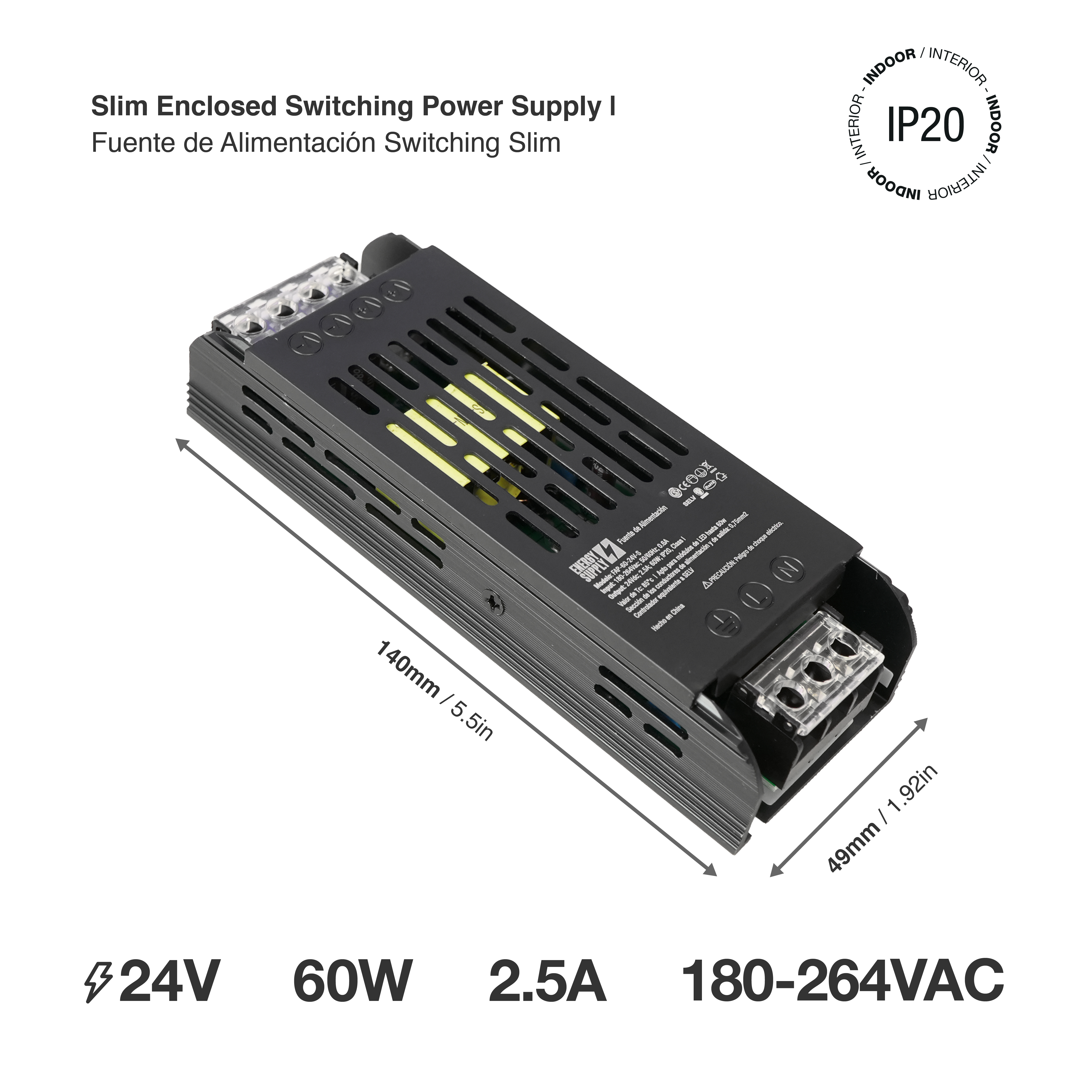 Fuente de Alimentación Switching SLIM 24V 60W 2.5A - Interior