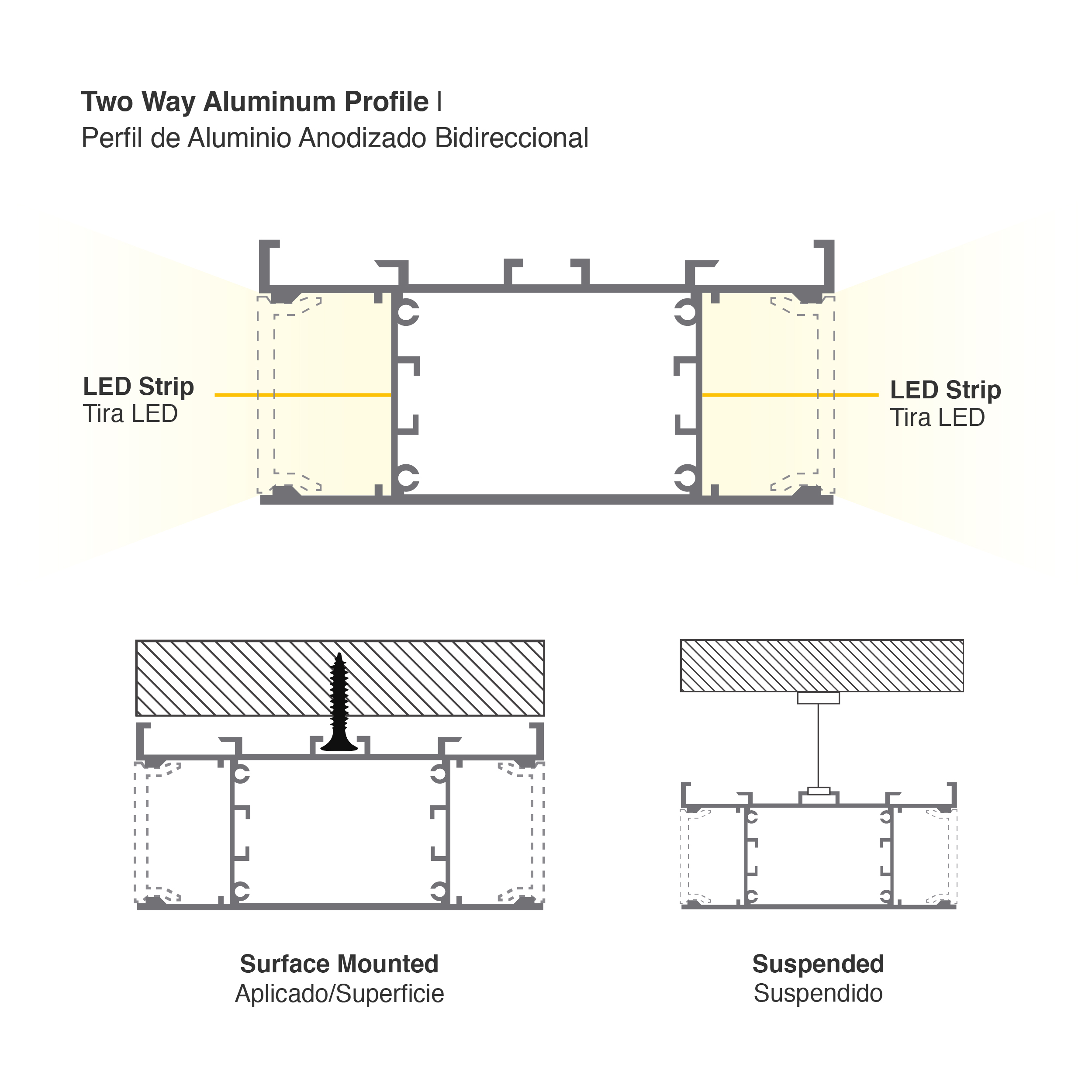 Perfil de Aluminio Duo Bidireccional 42mm Anodizado, Cover Opal Blanco x2m