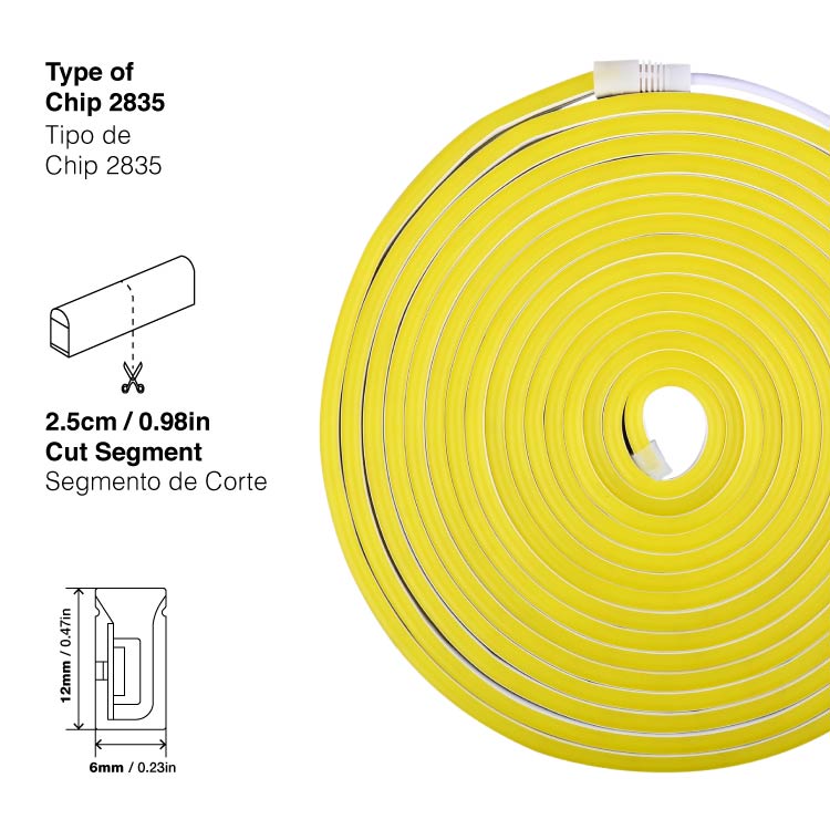 Tira LED de Neón SMD2835 IP67 12V 6W/m Amarillo 120 LED/m 5m