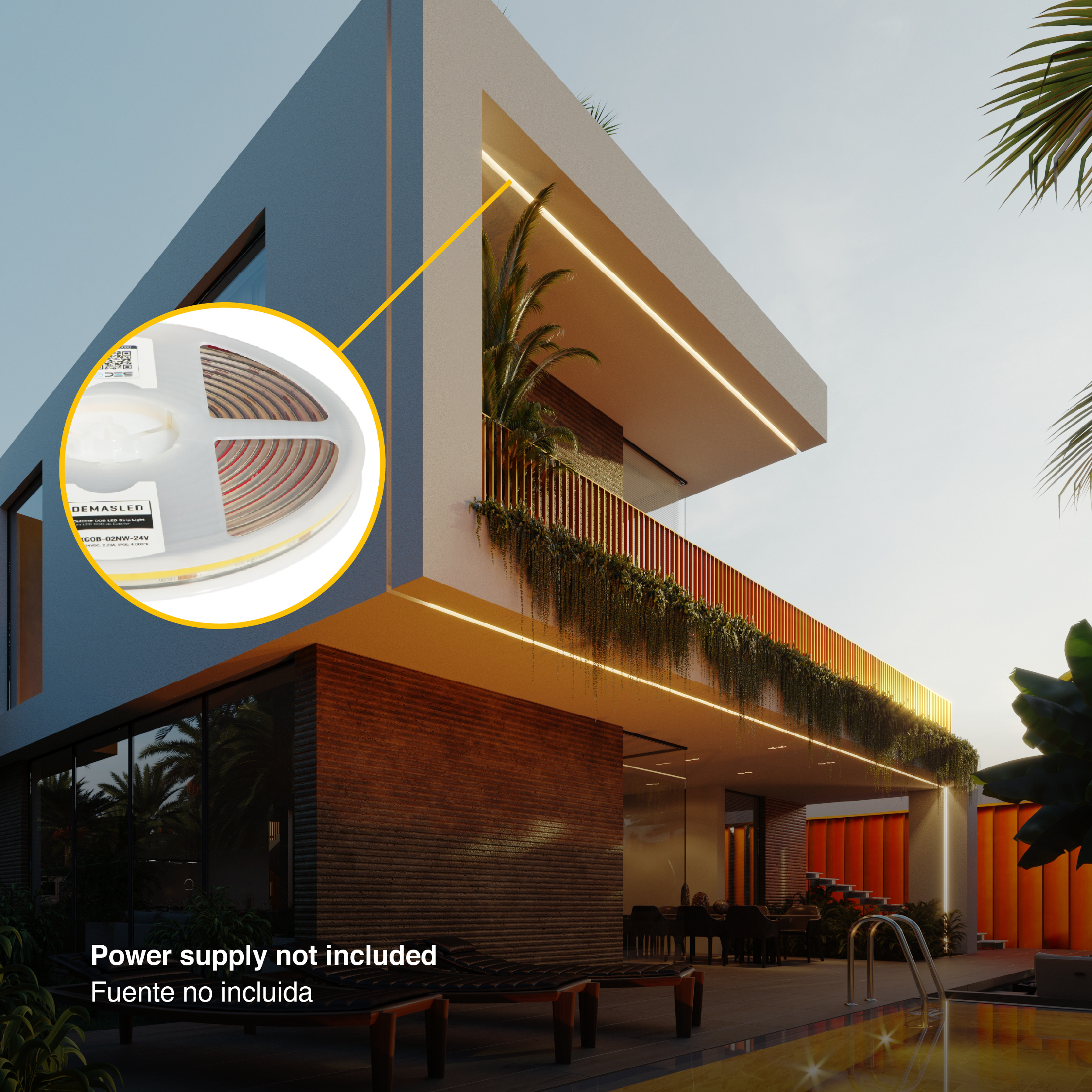 Tira LED COB 24V 11W/m Blanco Neutro 1012lm/m 480 LEDs/m 8mm IP65, 5m