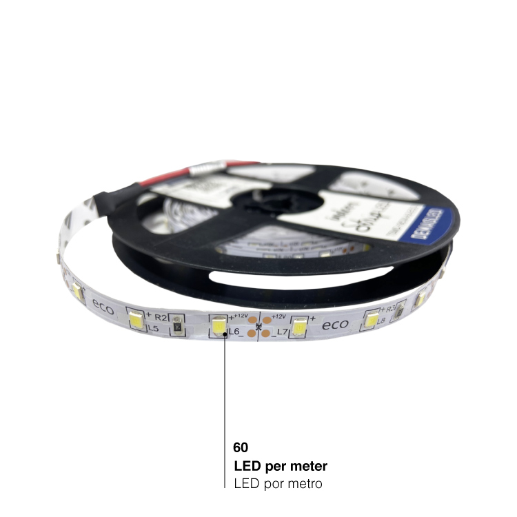 Tira LED SMD2835, 12V 4W/m, Blanco Cálido, 60 LEDs/m, 5m.ECO