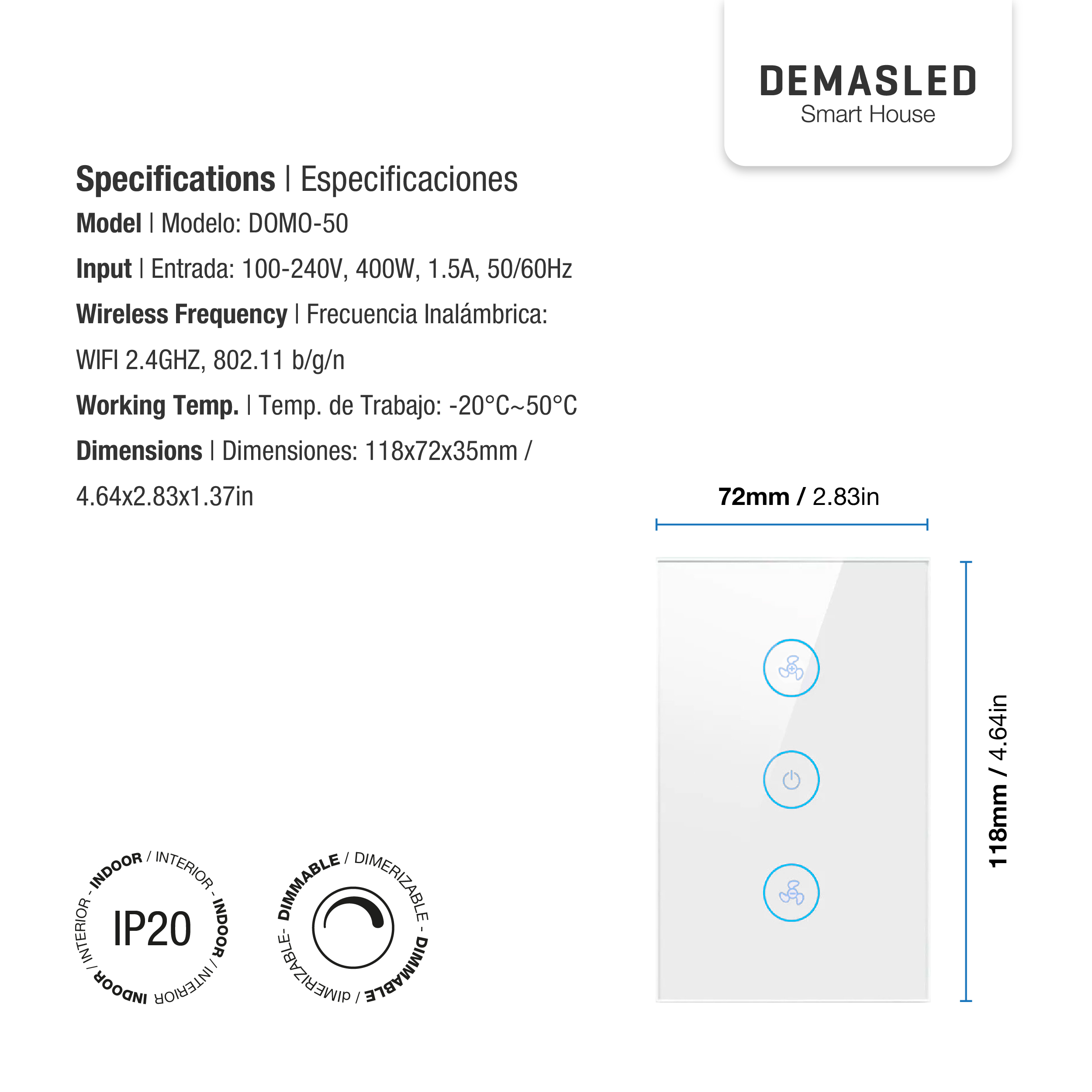 Tecla Smart WiFi Switch de Ventilador Blanco