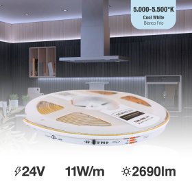 Tira LED COB Programable IC Pixel 24V 11W/m Blanco Frío 5000-5500K, 10mm PCB x5m