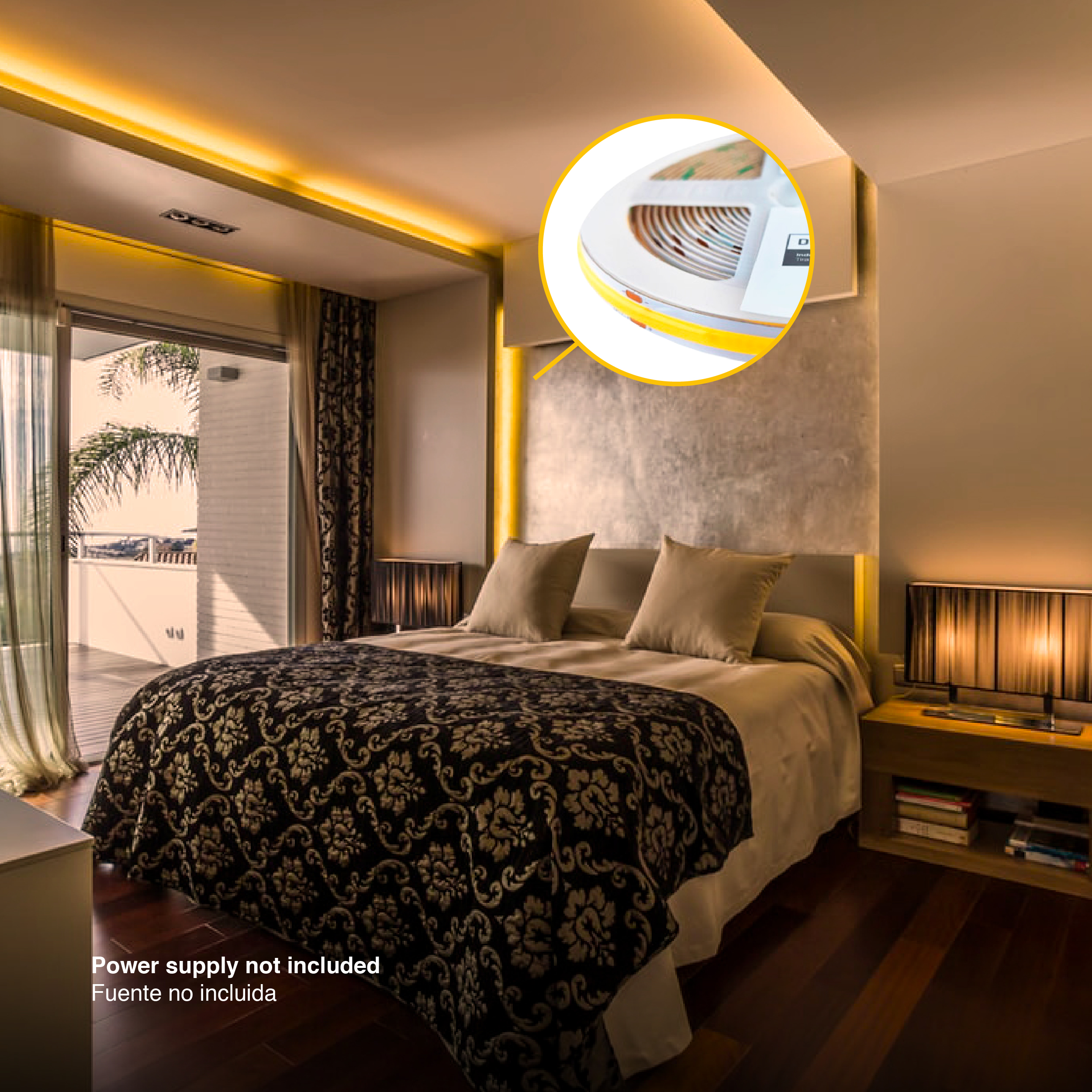 Tira LED COB 24V 11W/m, Blanco superCálido 950lm/m 480 LEDs/m, 8mm, x40cm