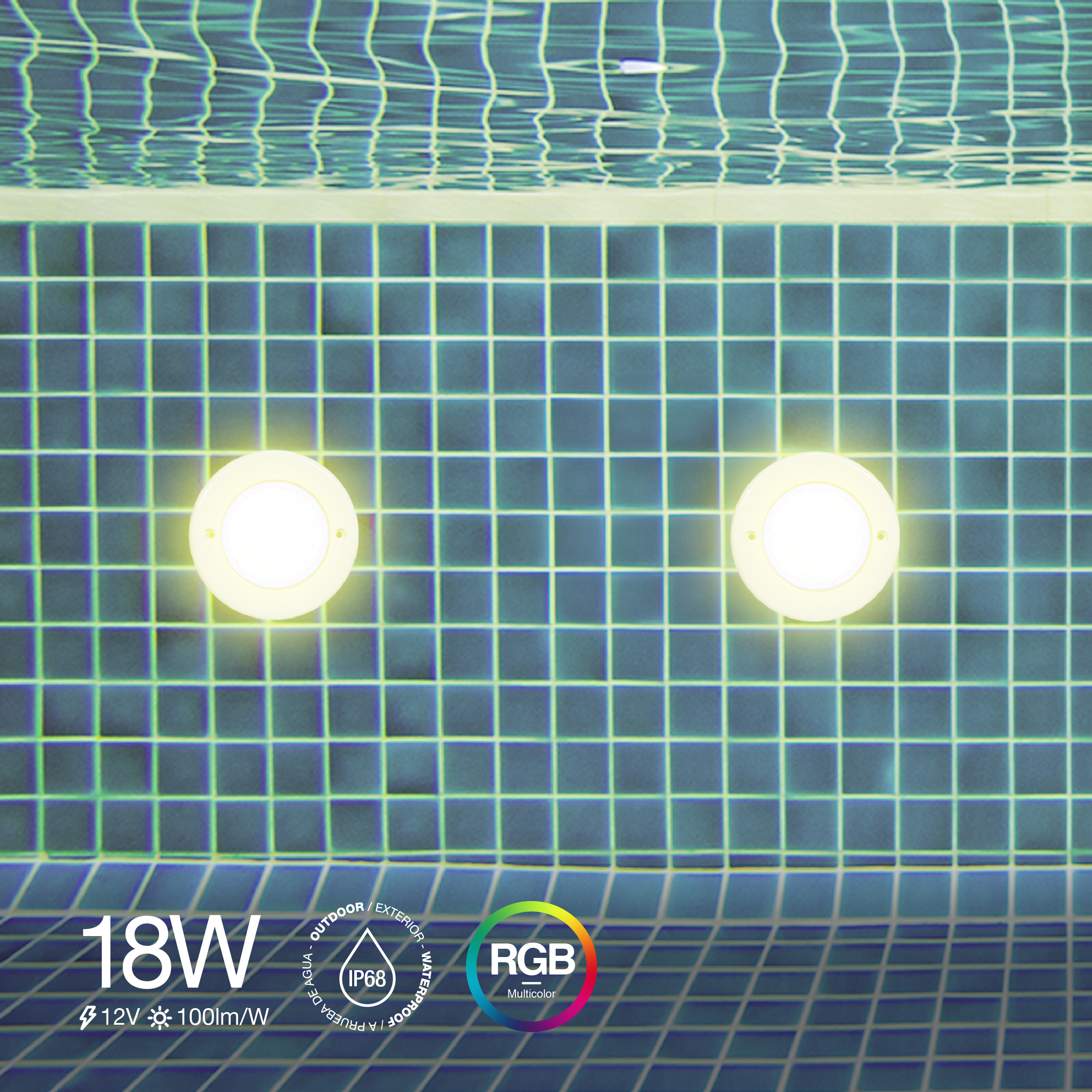 Luminaria para Pileta IP68 ø260mm RGB 18W