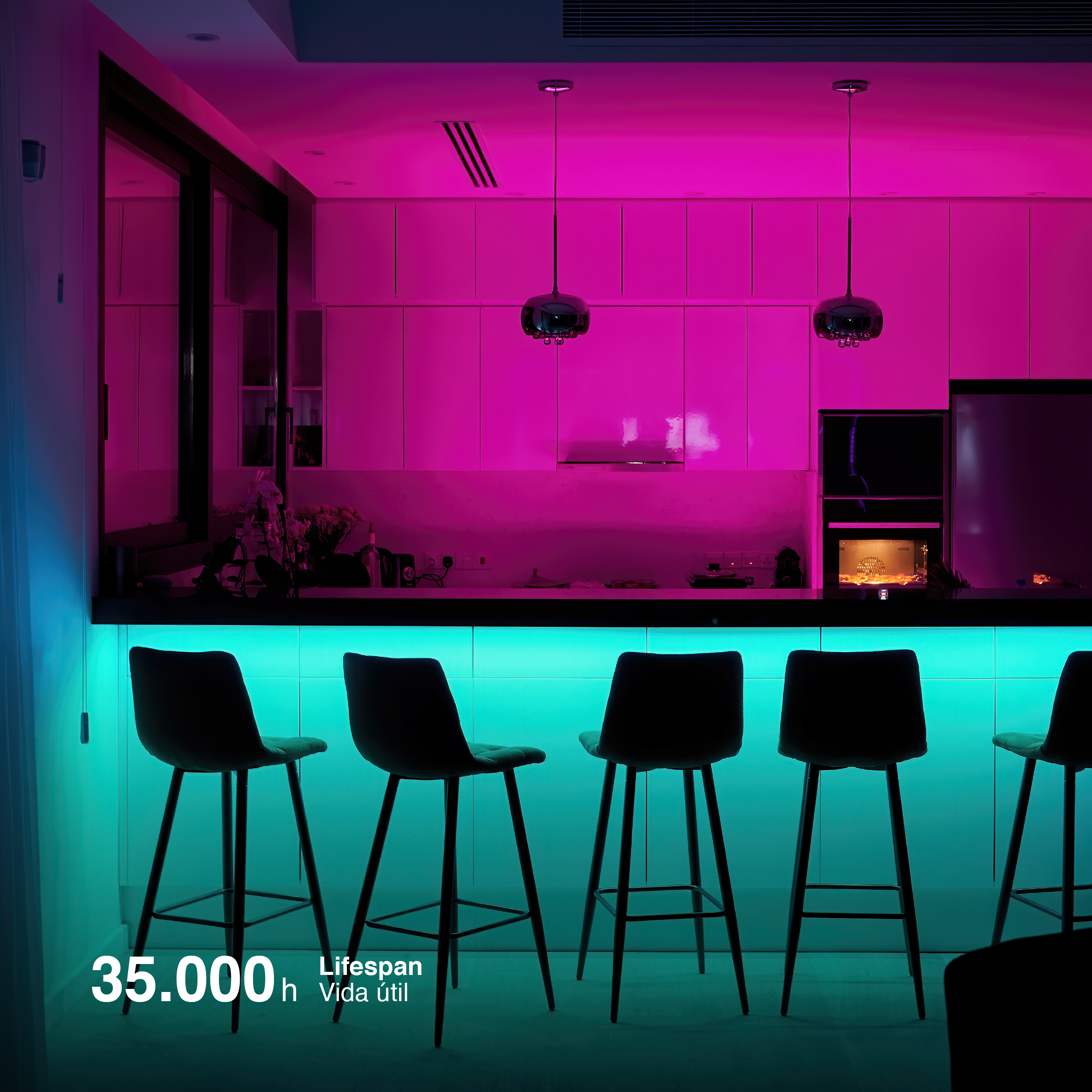 Tira LED COB Pixel 24V 21W/m RGB+Blanco Neutro 4000ºK, 10mm PCB IP33 x5m