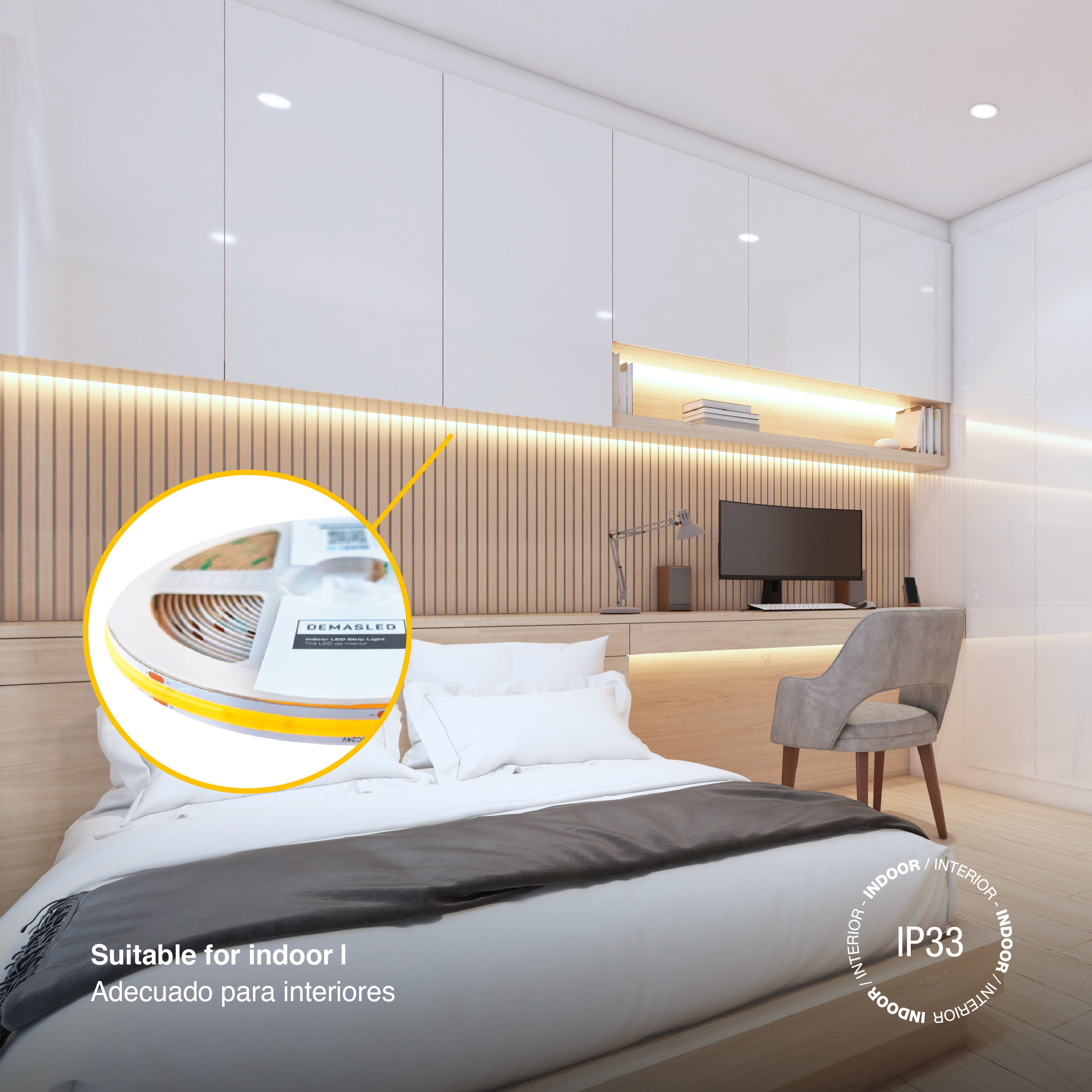 Tira LED COB 24V 15W/m Blanco Neutro 1700lm/m 528 LEDs/m, 10mm PCB IP33 x5m