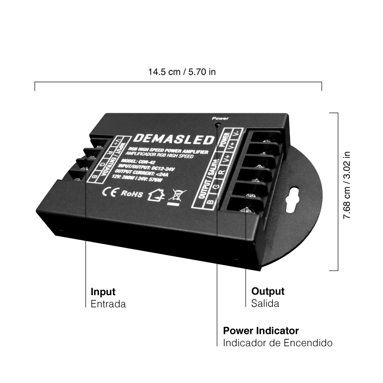 Amplificador High Speed RGB PWM, DC 12-24V 288-576W 24A