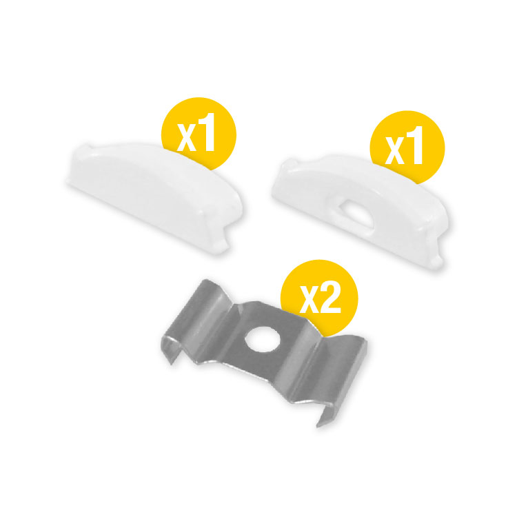 Kit de 2 tapas y 2 clips para perfil de aluminio, PER-13-2M