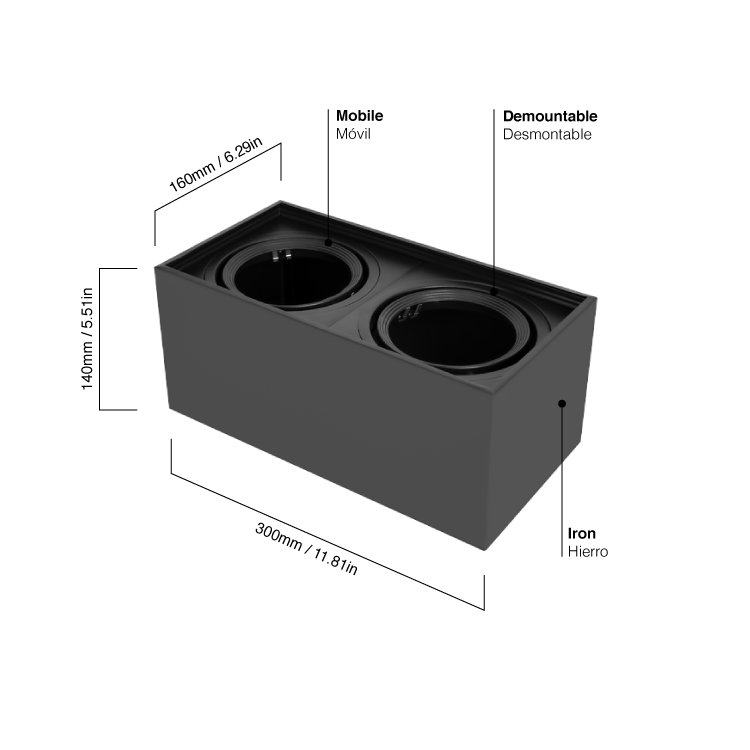 Luminaria BOX II de Aplicar Negro de 30x16x14cm para 2 Lámparas AR111