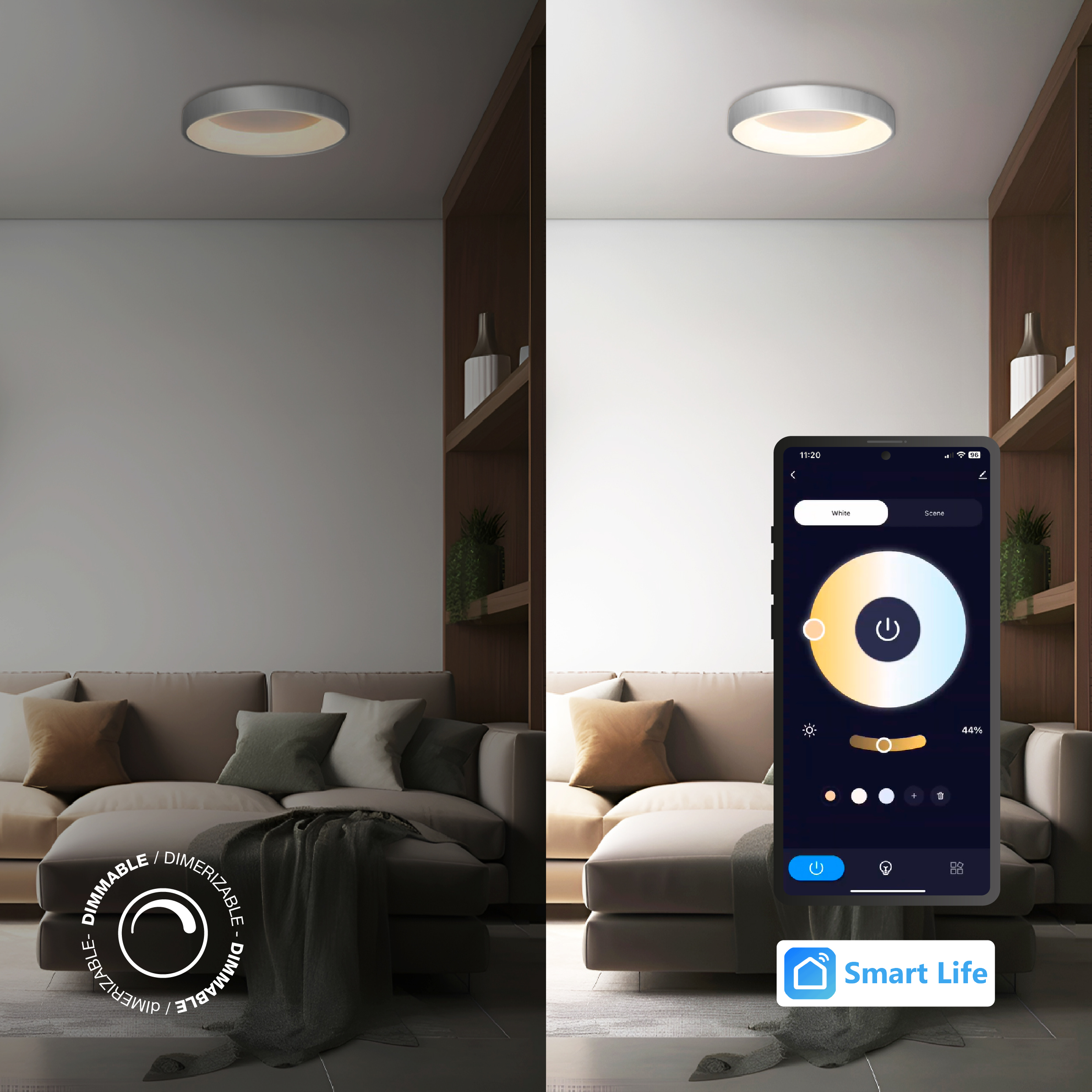 Panel LED Smart Redondo Níquel Ø38,2x9cm 32W 140mA CCT, de Aplicar