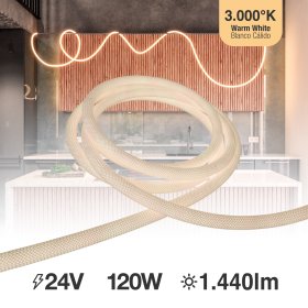 Tira LED Neón Flexible SMD2835, 24V 24W/m, Blanco Cálido 240LEDs/m, 5m