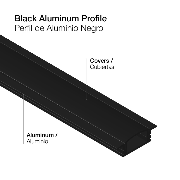 Perfil de Aluminio de Embutir 17x7mm Negro, Cover Opal Negro x2m