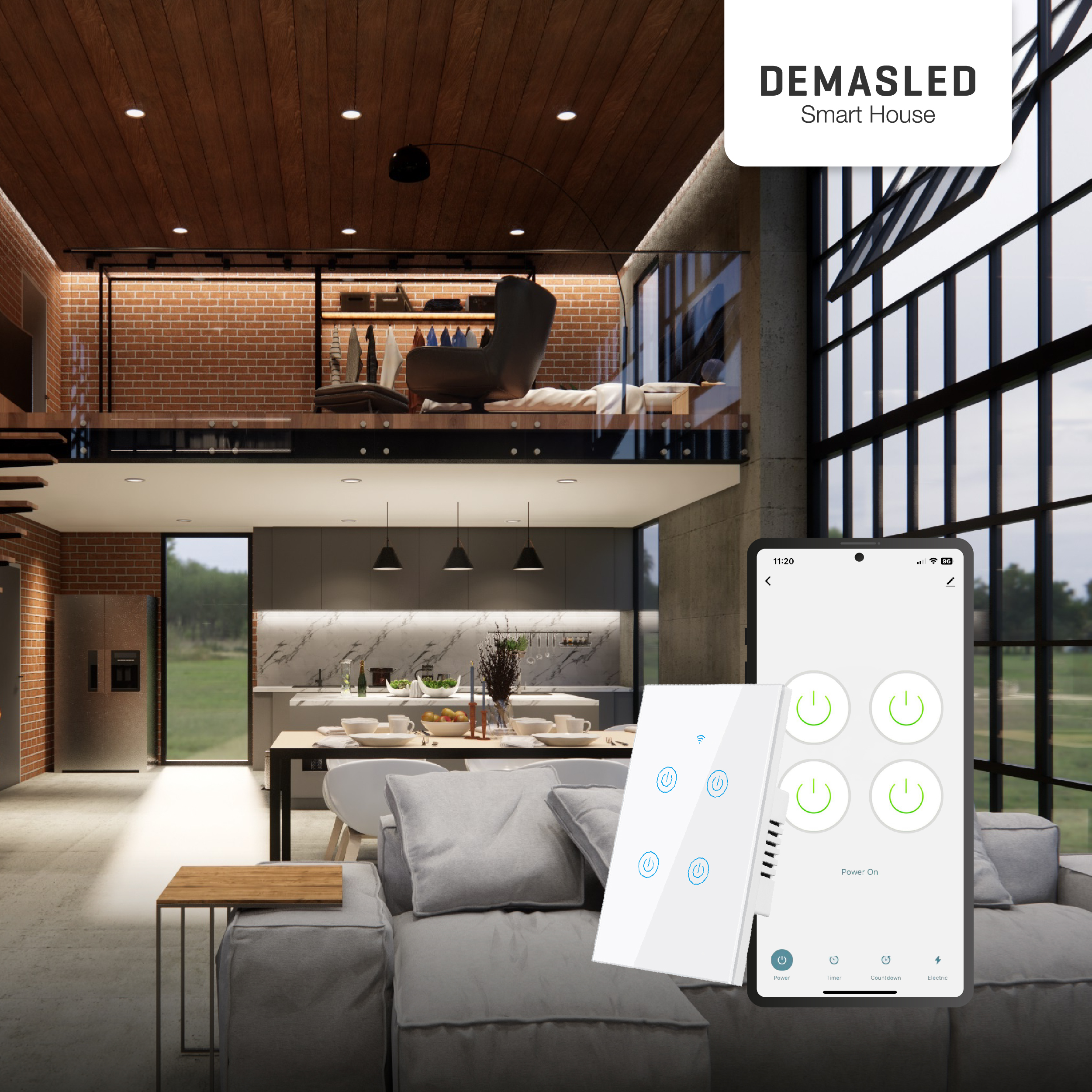 Tecla Smart de Pared Táctil 4 Canales 600W Blanco 