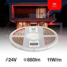 Tira LED COB 24V 11W/m Rojo 154lm/m, 8mm, IP68, 5m