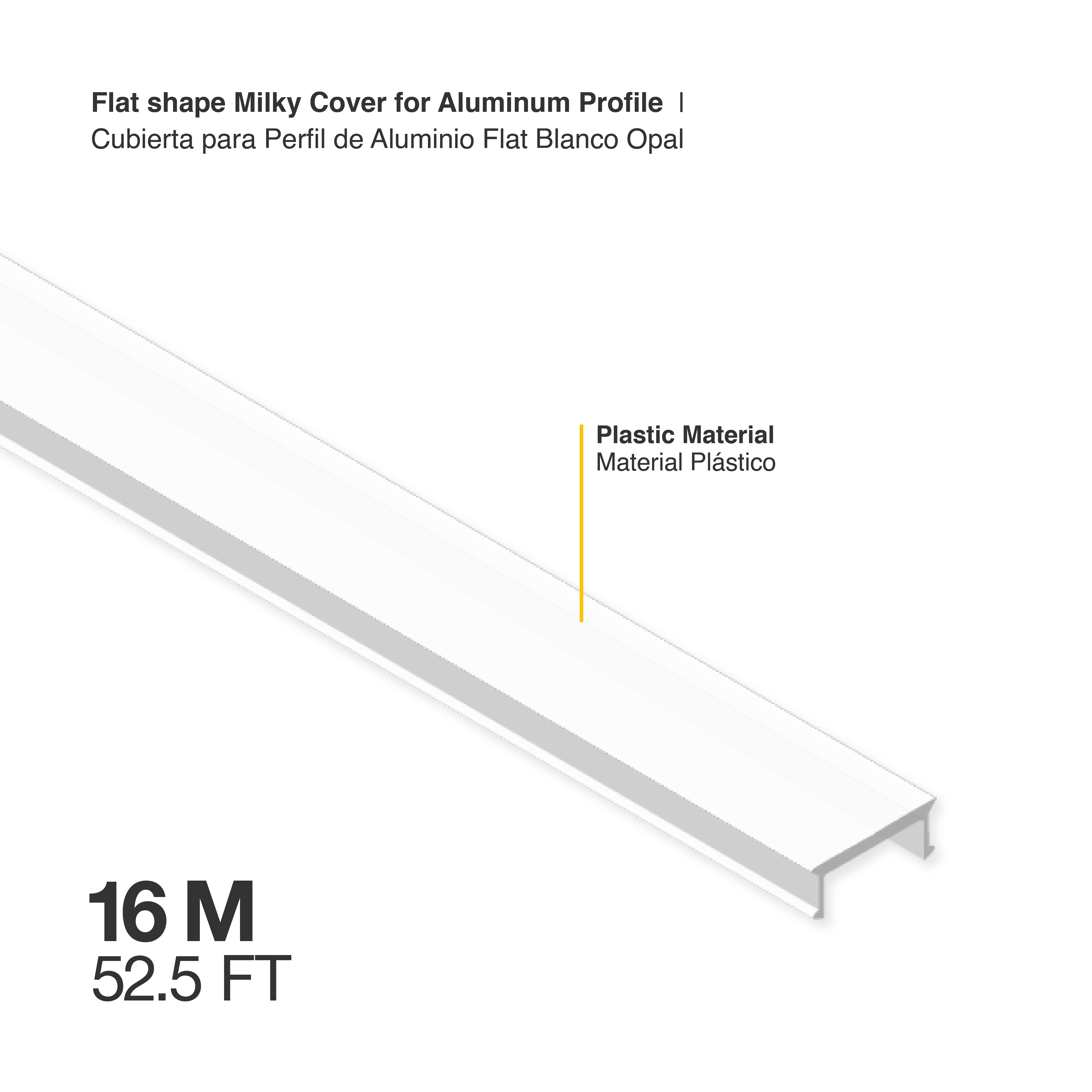 Cubierta para Perfil de Aluminio 53x14mm FLAT Blanco Opal, 16m