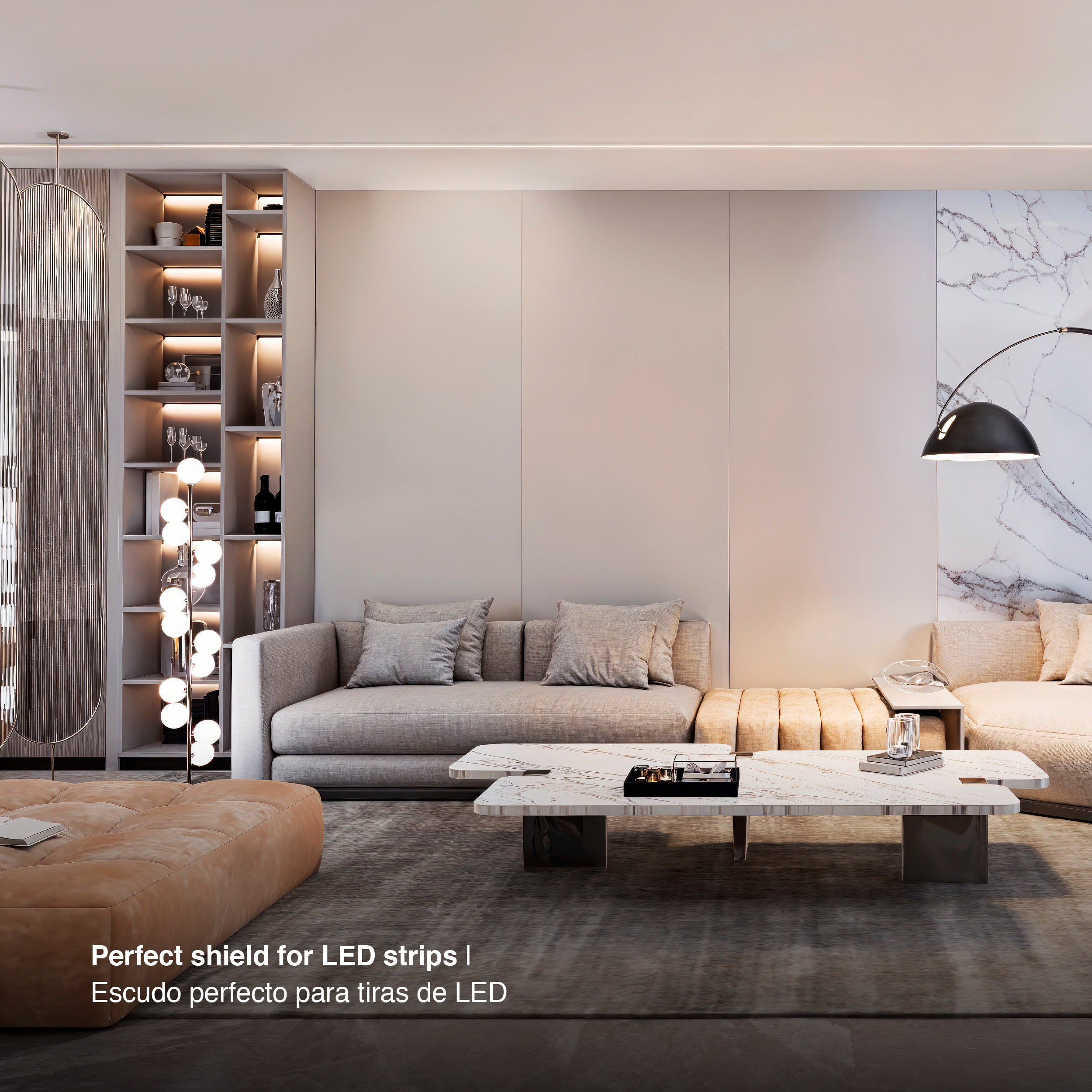 Perfil de Aluminio Mini Linear 7,8x9mm Anodizado, Cover Opal Blanco x 2m