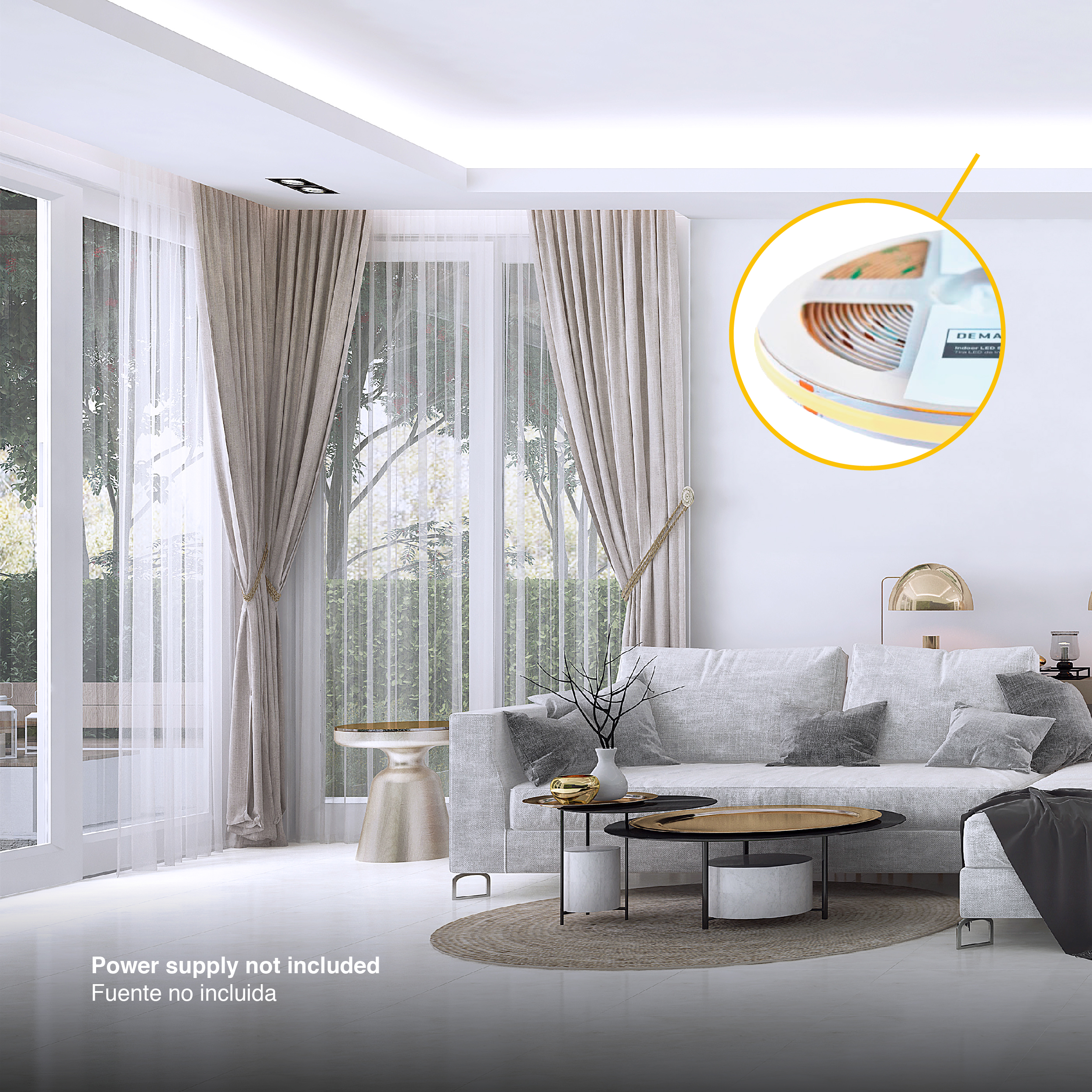 Tira LED COB 24V 11W/m, Blanco Frío 1100lm/m 480LEDs/m, 8mm, 5m