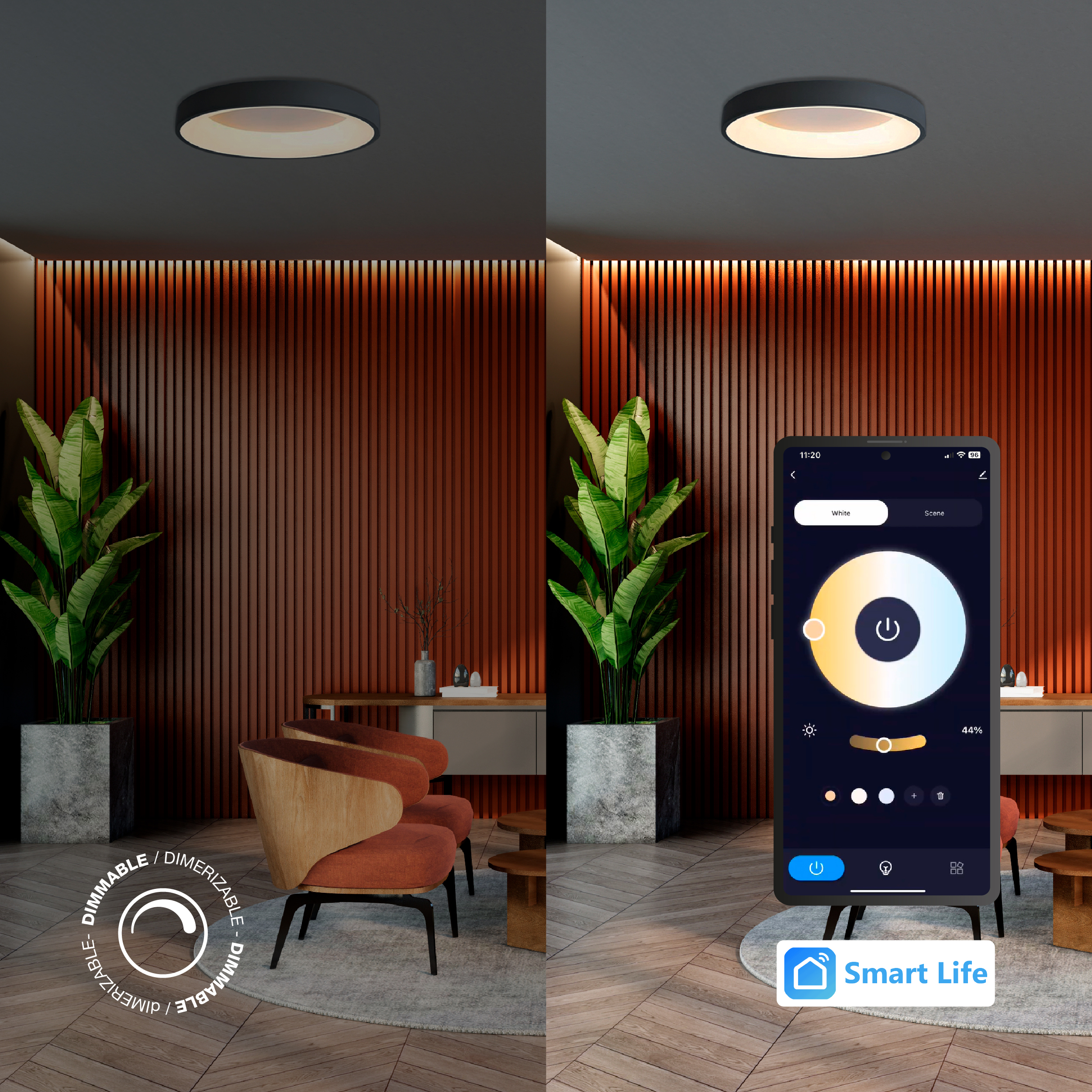 Panel LED Smart Redondo Negro Ø48x9cm 48W 210mA CCT, de Aplicar