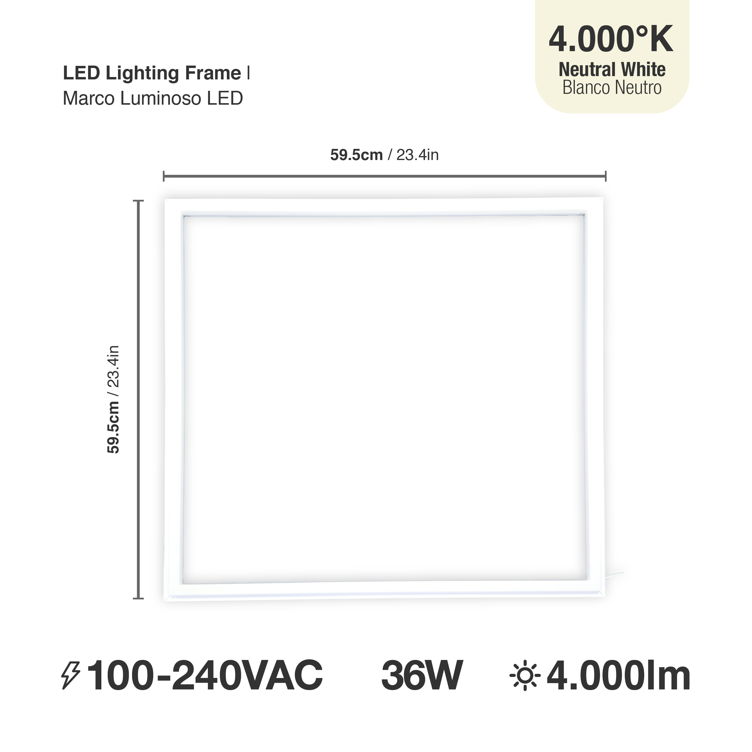 Marco Luminoso LED de 60x60cm 36W 4.000lm blanco Neutro 4000K