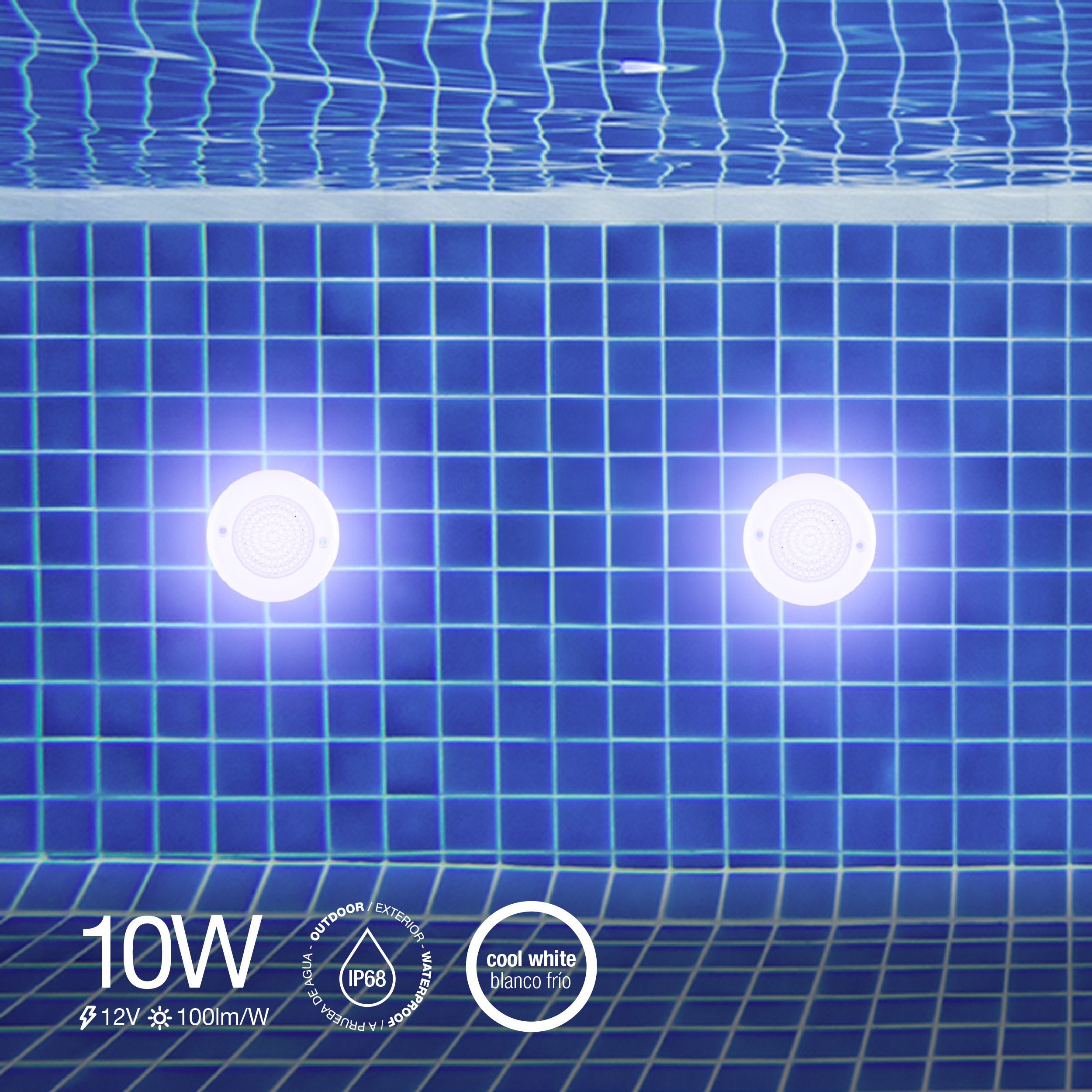 Luminaria para Pileta IP68 ø100mm Blanco Frío 10W