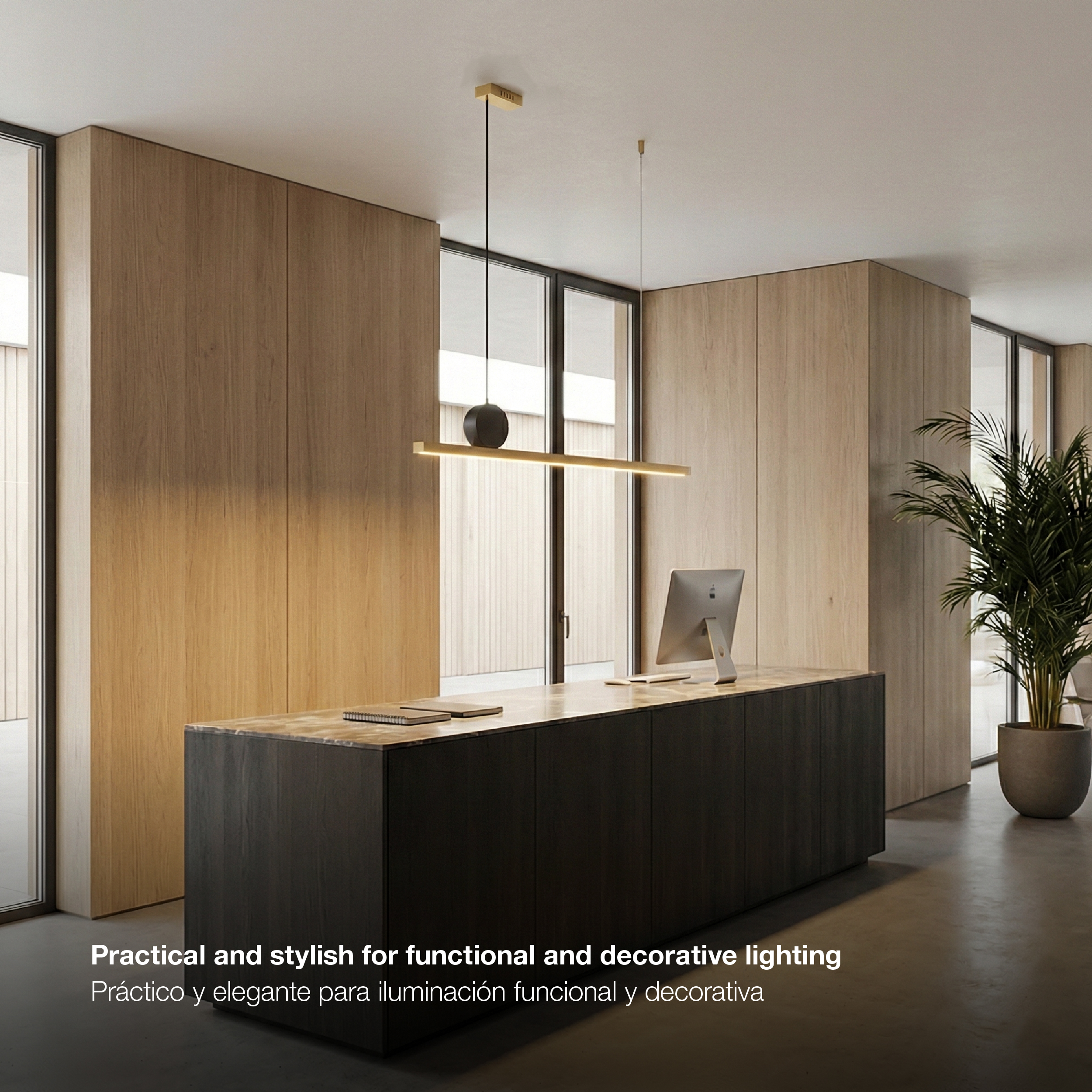 Lámpara LED Suspendida Cobre Ø1,18cm, 72W Blanco Cálido 3000K, 2448lm