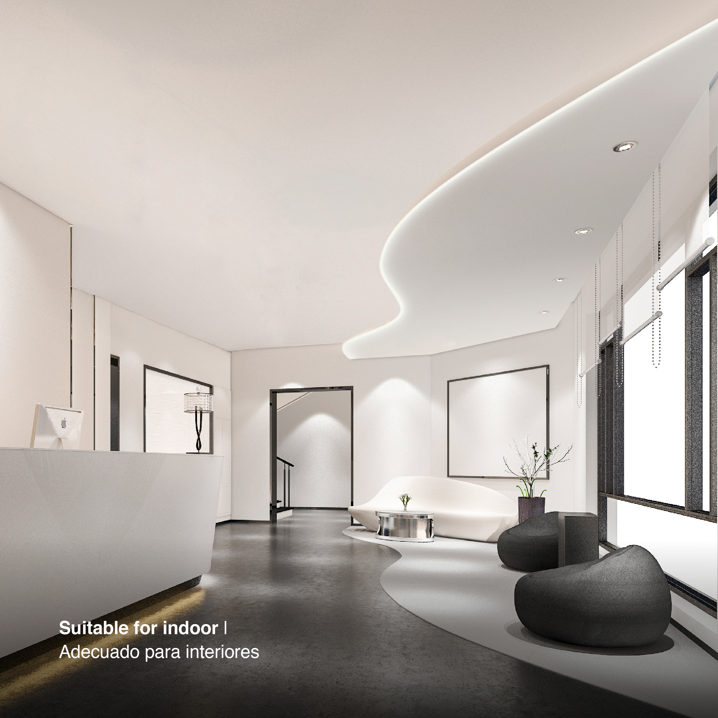 Perfil de Aluminio Flexible con Alas de Embutir 32,8x13,3mm Anodizado, Cover Opal Blanco x1m