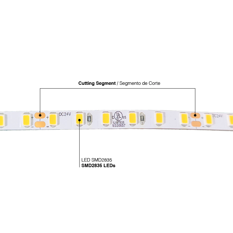 Tira LED SMD2835, 24V 12W/m Blanco frio 5000-5500ºK 1200 lm/m 120 LEDs/m, 5m