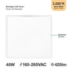 Panel LED BACKLIGHT de 60x60x3,8cm 48W 4800lm Blanco Cálido, de aplicar