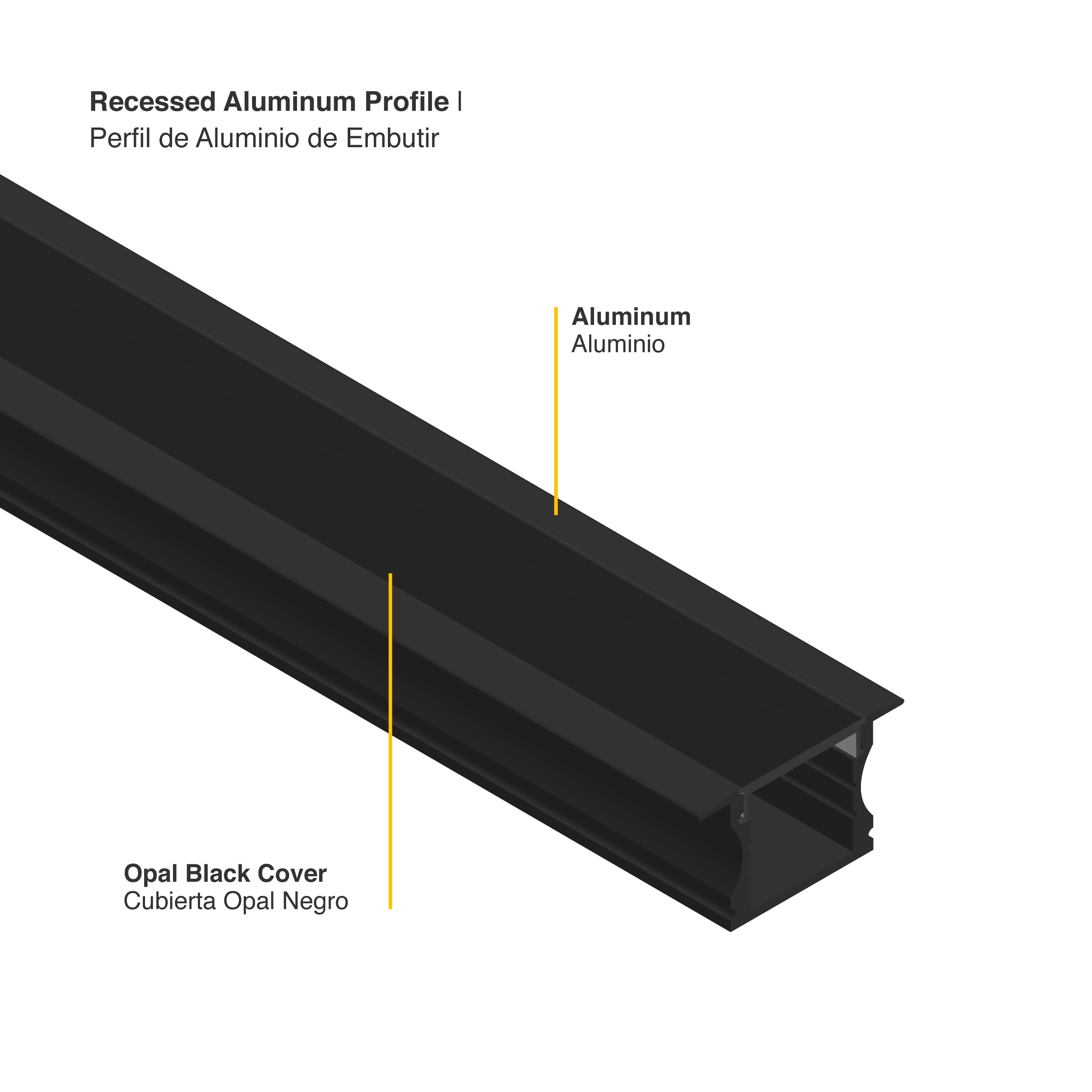 Perfil de Aluminio de Embutir 15x17mm Negro, Cover Opal Negro x1m
